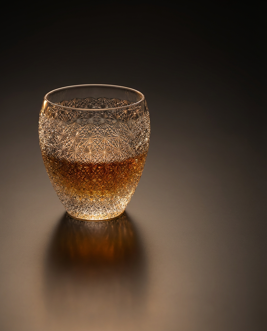 Decorative glass with intricate patterns on a dark background