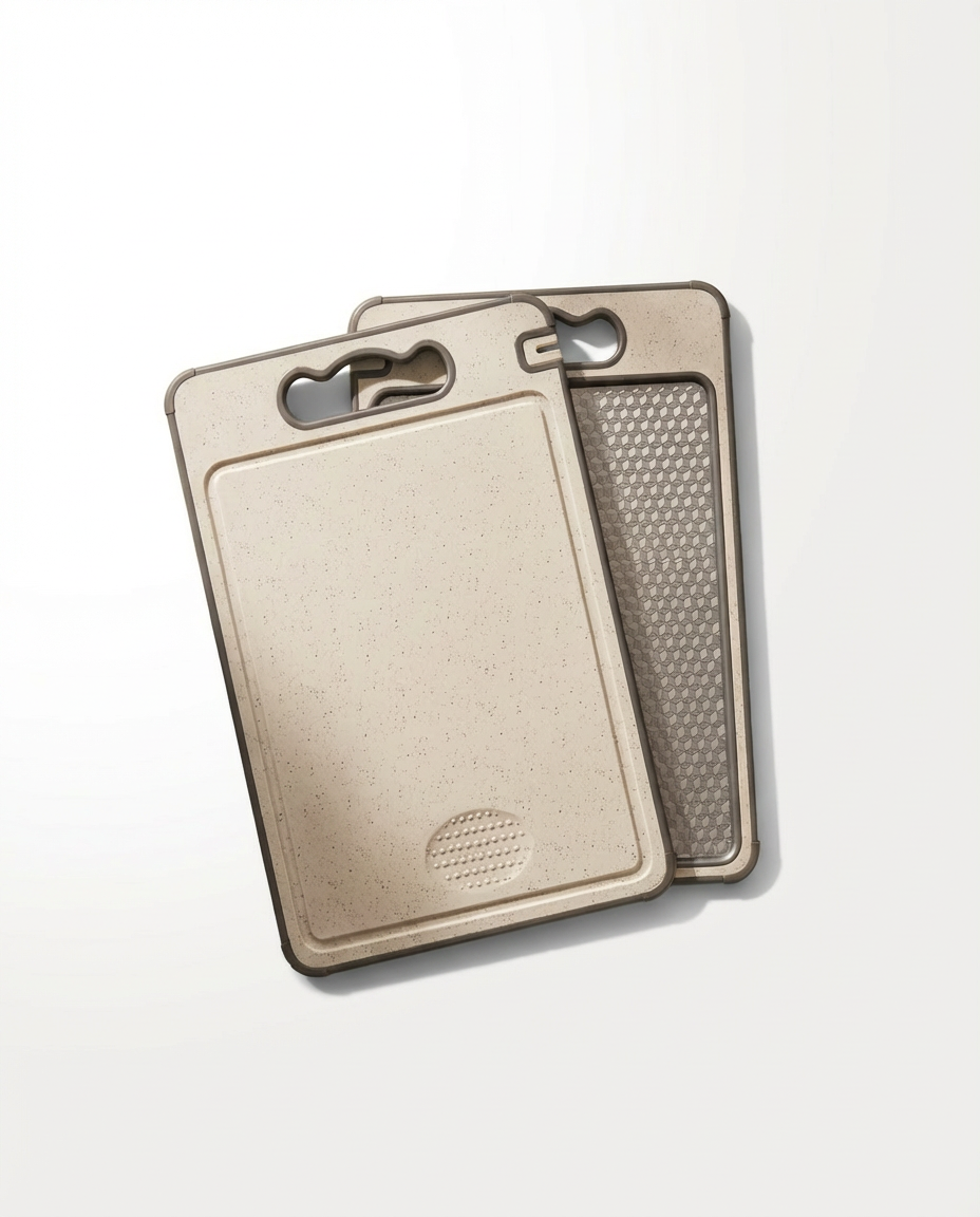 Two beige cutting boards with different textures on a white background