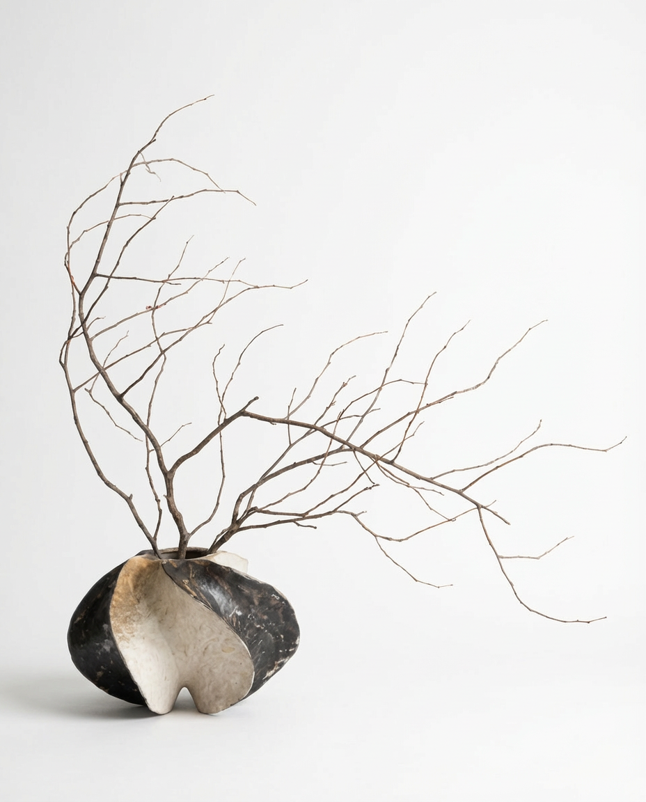 Decorative stone with branches on a white background