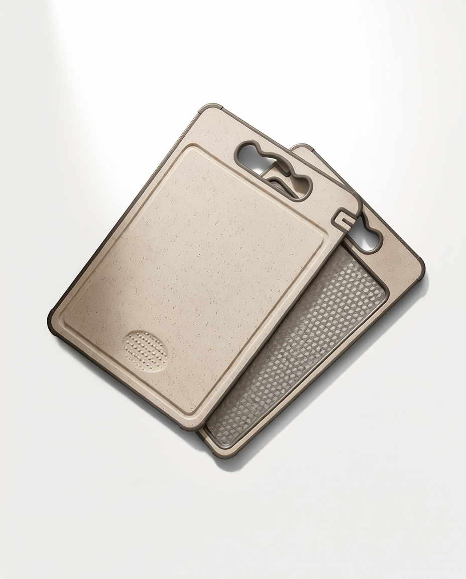 Beige cardholder with bottle opener on a light gray background