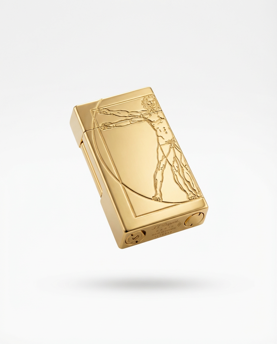Gold lighter with artistic design on a white background