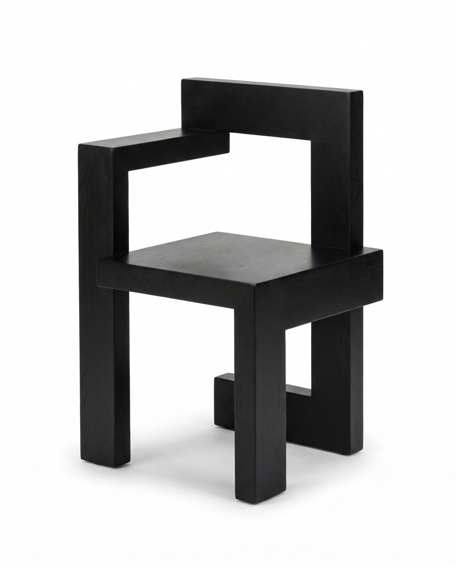 Black chair with a minimalist design on a white background