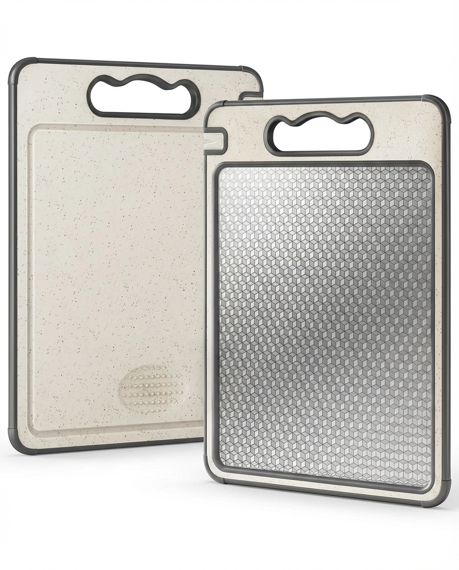 Two cutting boards with textured surfaces on a white background