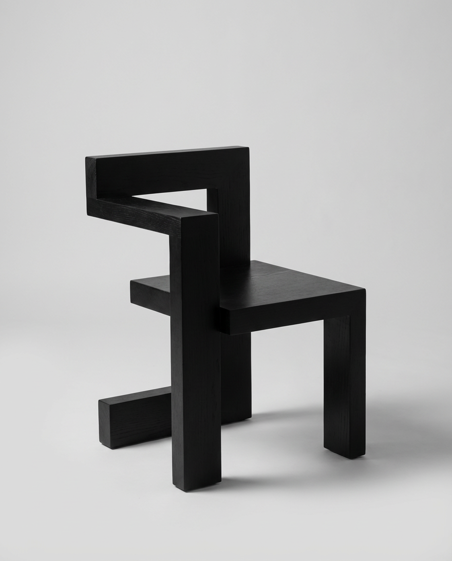 Black chair with geometric design on a gray background