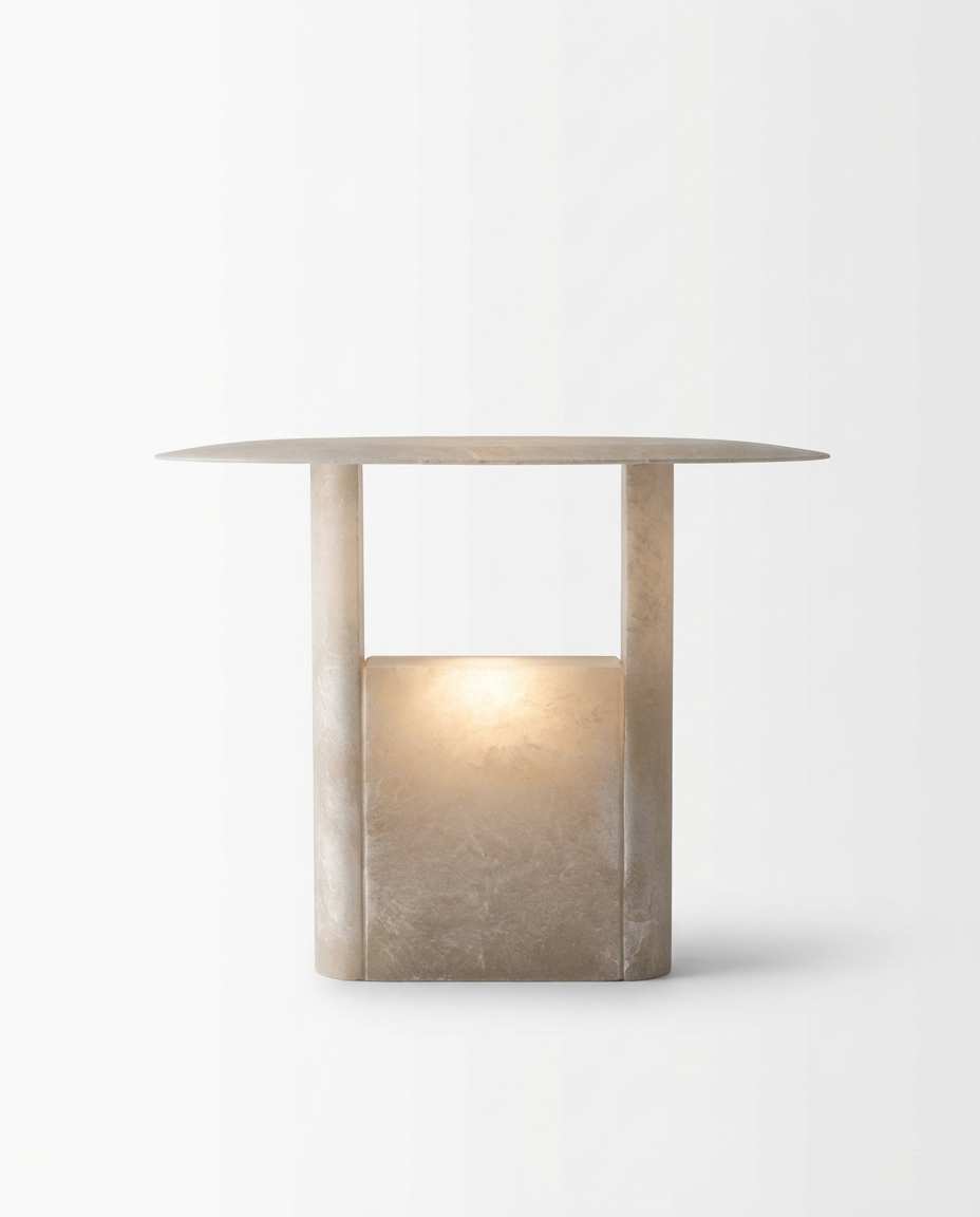 Modern side table with a light on a white background