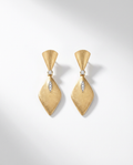 Pair of gold earrings with diamond accents on a white background