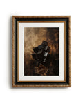 Framed abstract art piece with a gold frame on a white background