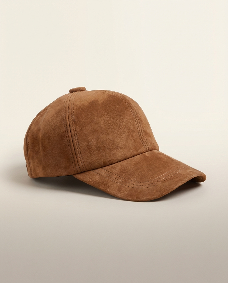 Brown suede cap on a beige background