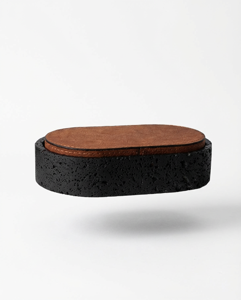 Cylindrical object with a wooden top on a white background