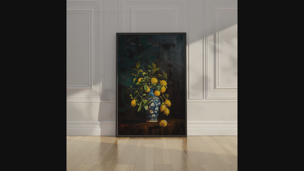Lemons in Blue Porcelain Print