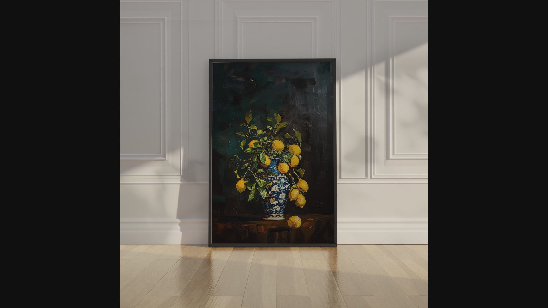 Lemons in Blue Porcelain Print