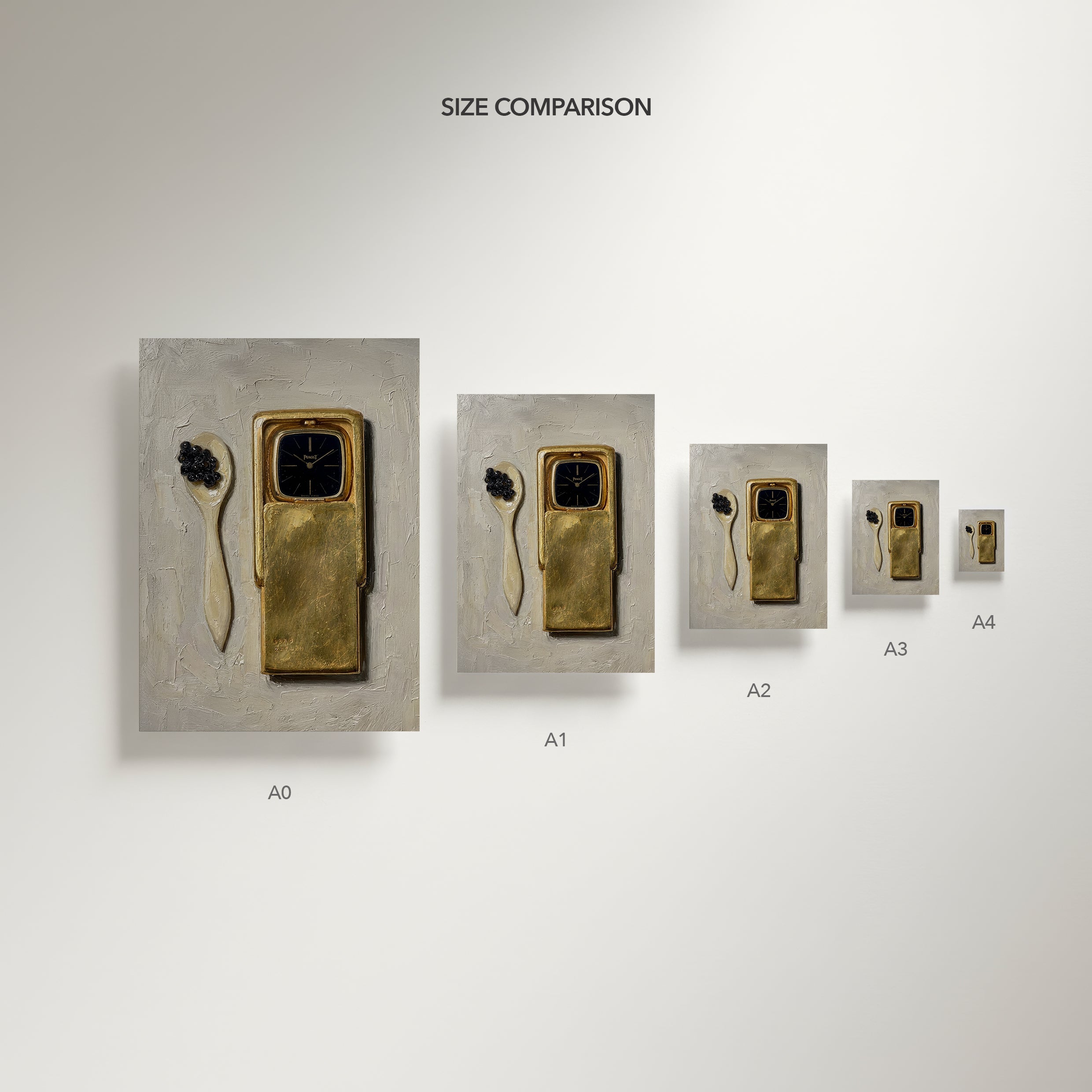 Size comparison chart of decorative wall pieces on a white background