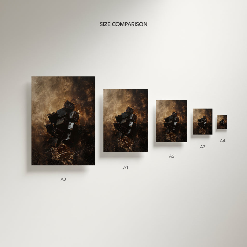 Set of five art prints labeled A0 to A4 on a gray background for size comparison.