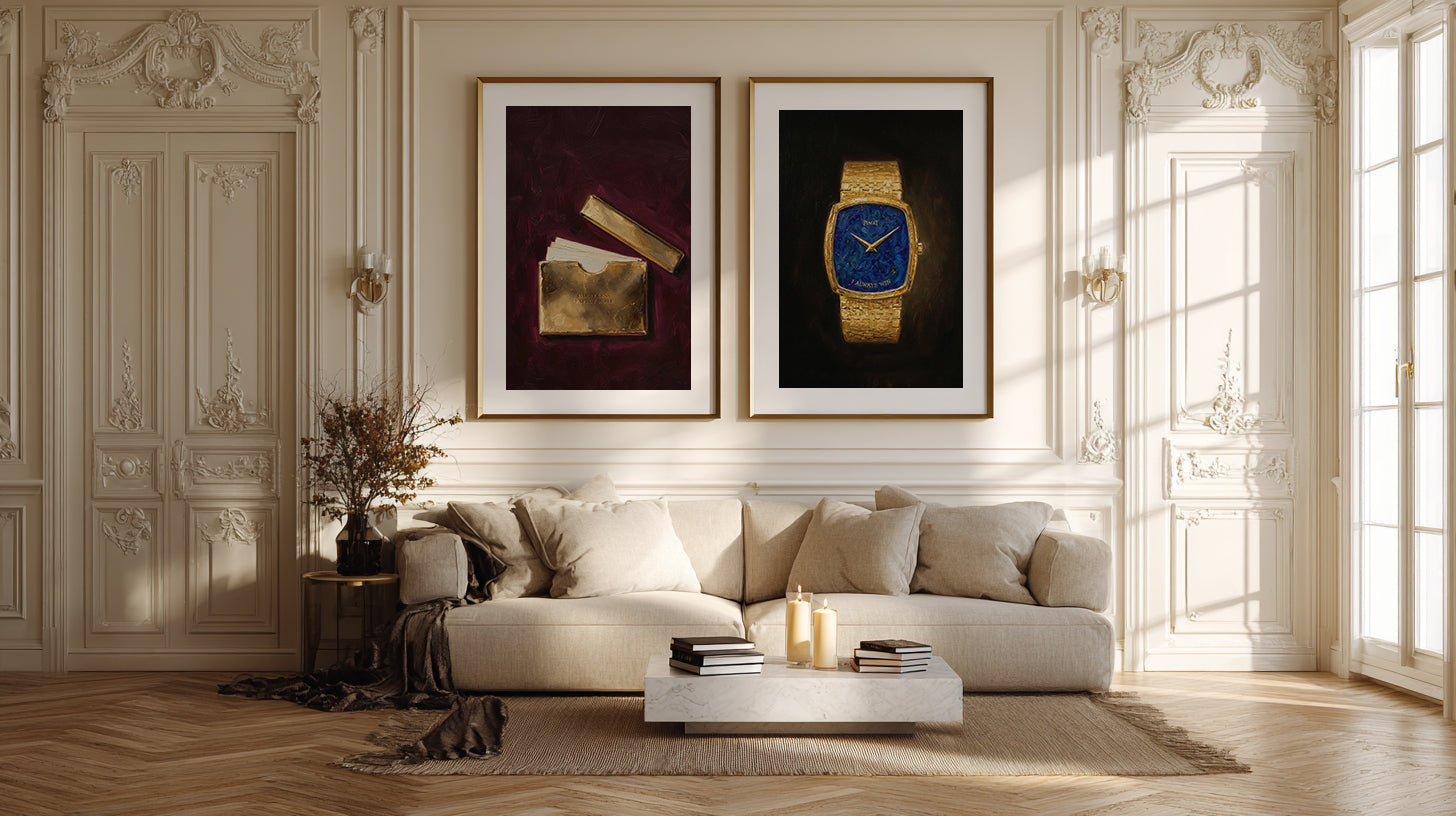 Living room with a beige sofa, decorative pillows, and framed pictures on the wall.